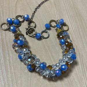 Vintage Women Elegant Blue and Gold Beaded Necklace